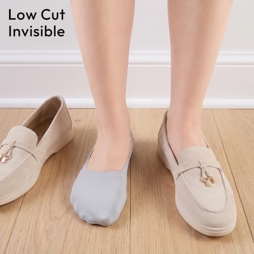 Image of Sofier No Show Socks Womens, Non Slip Low Cut 6 Pairs Thin Silky Dress Footies Liner Invisible Socks Flats Loafers Sneakers