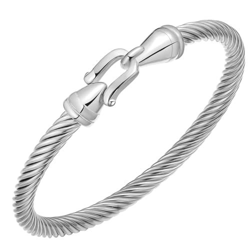 Image of Decpro Exquisite Vintage Twisted Cable Cuff Bangle, Adjustable Stainless Steel Bracelet for Women, Elegant Jewelry Gift for Women