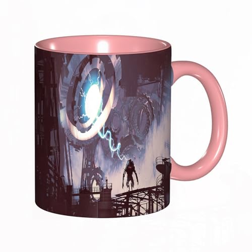 EKLMPS Tazas de Café,Taza de Cerámica para Té y Café,330ml/11oz,Regalos original,Aniversarios,nupical,desayuno,Románticos,Escena de ciencia ficción de la máquina gigante con luz azul que crea un monst