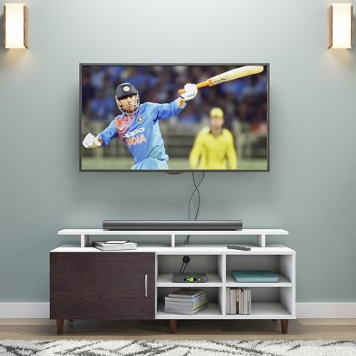 Image of VIKI Modern TV Unit for Living Room | Engineered Wood TV Cabinet with 1 Door Storage, 2 Open Shelves & Extension, Entertainment Unit, 140W x 48H x 40D cm | DIY | 1 Year Warranty (White & Wenge)