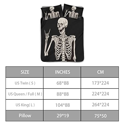 Bigcarjob Rock And Roll Skeleton Duvet Cover Ultra Soft Bedding Set Twin Size Halloween Funny Skeleton Skulls Duvet Cover Set Skeleton Bones Comforter Cover For Kids Teen #TOP3
