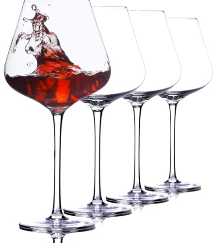 KUNANG Juego de 4 copas de vino tinto de 460 ml de tallo largo, color borgoña, perfectas para tinto o blanco, copas de beber para fiestas, bodas