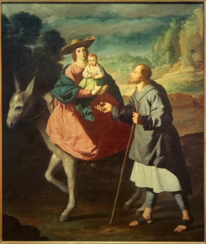 Cuadro pintura al óleo La Huida a Egipto, decoración de pared clásica y moderna en 60x90cm