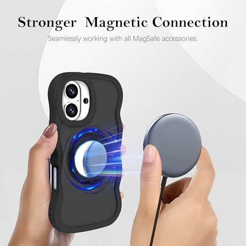 IAIYOXI for iPhone 16 Pro with Mirror and 360° Spin Stand, Curly Wave Frame Design, Hard Translucent Matte Clear Back Silicone Cover Bumper Protective Magnetic Phone Case, Black by IAIYOXI - Used condition - Image 4