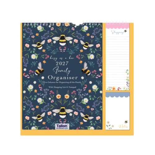 2027 Family Organiser Month to View Calendar, Hanging Memo Pad with Shopping List, Notepad, Five Columns for Organising Family Planner - DAISY & BEES (Design No. 4) โ image 1