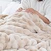 BATTILO HOME Ruched Luxurious Soft Beige Faux Fur Throw Blanket Fuzzy Plush Elegant with Reversible Mink Blanket for Sofa,Chair, Couch, Living Room, Home Decorative Blanket Tie dye (Beige, 50x60)