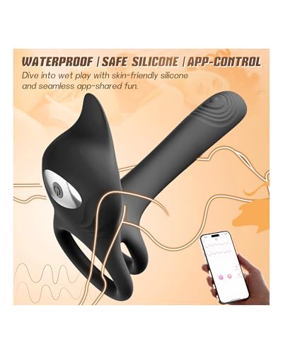 Image of Adult Sex Toy Penis Ring - MOOLIGIRL Dual Cock Ring with Rose Clit Stimulator & G Spot Vibrater, 10 Modes Mens Sex Toys for Women Couples Male, Silicone Cockring Penis Sleeve Nipple Toy Jewlery