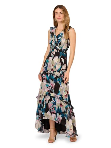 Adrianna Papell Women's Floral Ruffle Chiffon Gown