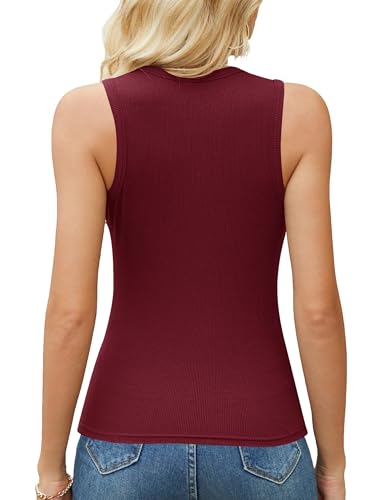 Quenteen Ribbed Tank Tops for Women Scoop Neck Sleeveless Summer Shirts Slim Fit Wide Strap Casual Going Out Tops Wine Red X-Large — view 6