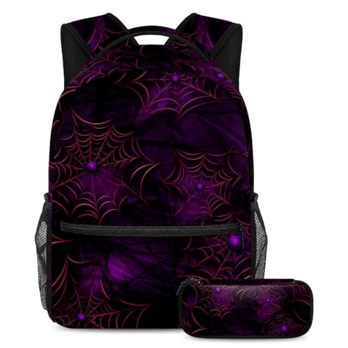 Sac à dos d'école motif toile d'araignée avec trousse assortie pour élèves