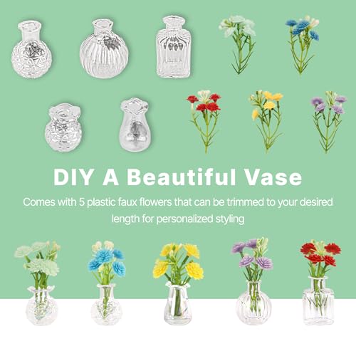 ZOYVUX Cute Mini Vase Magnets for Fridge, Tiny Plant Glass Vases with Flowers, Magnetic Refrigerator Decor for Kitchen, Office, Locker (5 Pack)