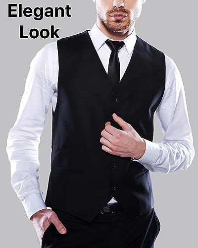 boxed-gifts Umo Lorenzo Black Formal Suit Vest for Men - Elegant Button Up Vest with Adjustable Waist Band4
