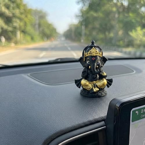 Image of Shri Ganesha Idol Murti, 8 cm Height, Bal Ganesh, 3D Printed, PETG Material, Light Weight, God Ganesha Idol for Car Dashboard, Home Decor, Puja, Gift, Office Desk, Pooja Mandir (Black)