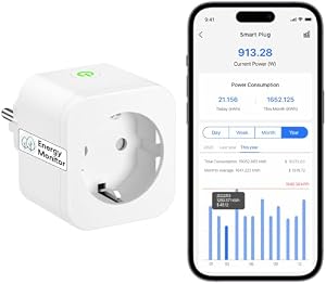Meross WLAN Steckdose mit Strommessung, 16A Bluetooth Smart Steckdose Funktioniert mit Alexa, Google Home, Smart Plug mit Zeitschaltuhr, Fernbedienung und Fernsteuerung, 1 Stück