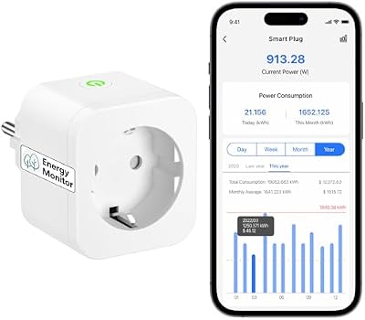 Meross Prise Connectée (Type F), 16A Prise WiFi Compatible avec Alexa et Google Home, 1 Prises Intelligente avec Mesure de Consommation d’Énergie pour Panneau Photovoltaïque, Configuration Bluetooth