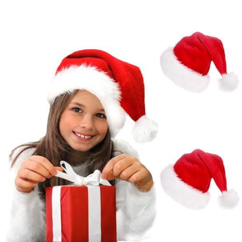 Jonami - Jonami 2 Bonnets de Père Noël Peluche pour Enfant 5-9 Ans. 2 Bonnets Chapeau Rouge et Blanc Deguisement pour la Fête de Noel.