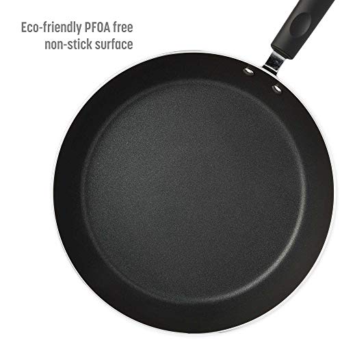 Goodful Aluminum Non-Stick Frying Pan, Dishwasher Safe Cookware Sauté Made Without PFOA, with Nylon Slotted Turner, 12.5-Inch, Charcoal Gray