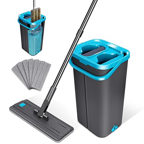 Serpillière Rotative En Microfibre Avec Seau Et 2 Têtes De Balai Marron