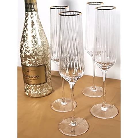 dylex 4 x Gold Rim Ribbed Champagne Flutes Glasses Cava Prosecco Glass Cover