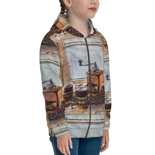 Oil Lamp Coffee Beans Kids Pullover Hoodies Boys Zip Up Sweatshirts Girls Athletic Clothes with Pocket4