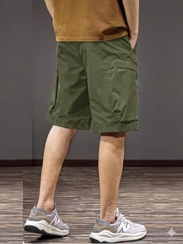 Image of Men's 100% Pure Cotton Cargo Shorts | Regular Fit Solid Knee Length Shorts with Multiple Utility Pockets | Casual Outdoor Summer Shorts for Men