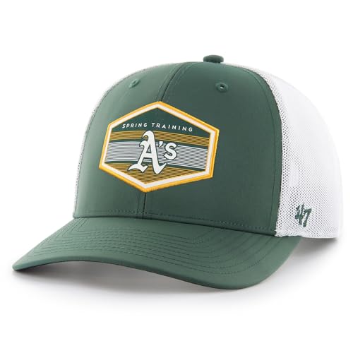 47 MLB Burgess Adjustable Snapback Mesh Trucker Hat, Adult One Size Fits All (Oakland Athletics)