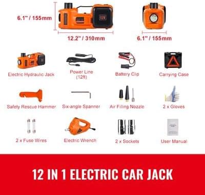 Happybuy Electric Auto Jack, 5 Ton Hydraulic Lift with Electric Wrench, Vehicle Elevator with Integrated Air Pump and LED, Ideal for SUVs, MPVs, Sedans, and Trucks, Tire Change and Repair Tool