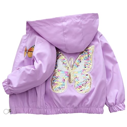 Amur Leopard Mädchen Übergangsjacke mit Kapuze Warm Windjacke Atmungsaktiv Kinder Outdoorjacke für Frühling Herbst, Lila, 134-140, Etikettengröße 140