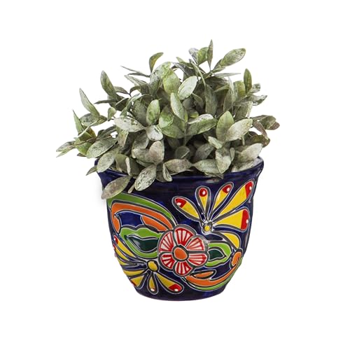 Evergreen Garden Talavera Mexican Pottery Ceramic 7 in.Blue Floral Classic | Flower Pot Plant Succulent | Indoor Outdoor -  Plow & Hearth, 2CG815