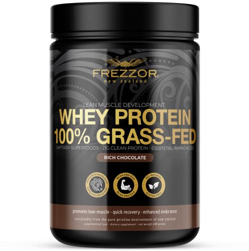 Frezzor 100% Grass-Fed Whey Chocolate Protein Powder With Uaf1000+, Keto Friendly, 21G Protein, Bcaas & Eaas, Gmo-Free, Rbgh-Free, No Added Sugar/Preservatives, Made In New Zealand, 600 Grams, 1 Count #TOP9