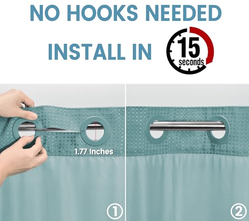 EUTXL Heavyweight No Hook Shower Curtain with Liner, Teal,71x86 by EUTXL - Used condition - Image 4