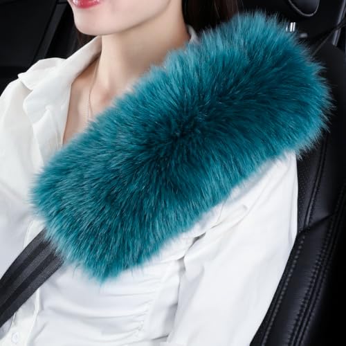 Image of 2 Pack Sheepskin Car Seat Belt Cover Pads | Long Wool Seatbelt Cushions