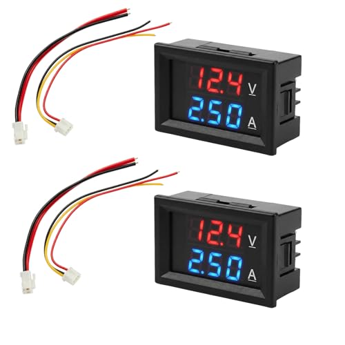 WOWOONE 2Pack 0.28" LED Digital Voltmeter Ammeter, Digital Voltmeter DC 0-100V 10A with Blue & Red Dual Display, Mini 2-in-1 Volt Amp Monitor Tester, Car Current Gauge for EV Boat Electronic Circuit