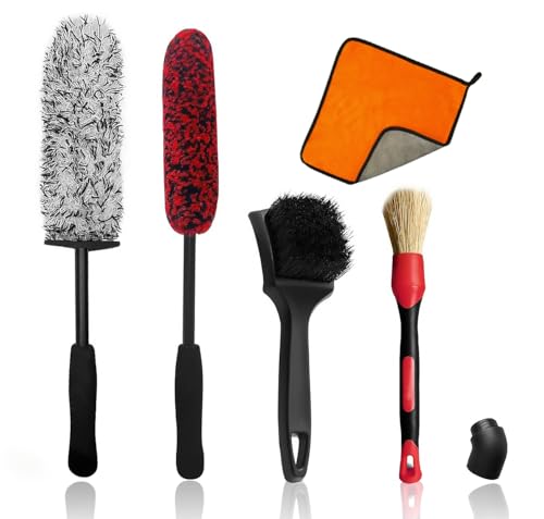 Image of Lirynox Alloy Wheel Cleaner Brush Kit, 5 Pcs Car Wheel Cleaning Brushes Tool with Microfiber Towel, Car Wash Kits Tyre Rim Brush Tools, Wheels Detail Brushs for Auto Motorcycle Bicycle