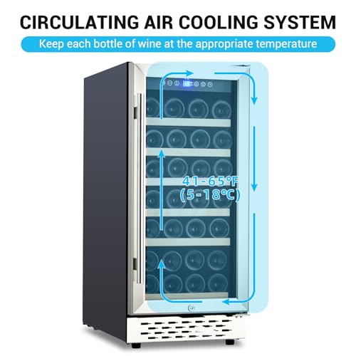 Image of OUTLANE 15 Inch Wine Fridge - 28 Bottles Wine Cooler Refrigerator Built-In or Freestanding, 110V /60HZ, 41-65F Temperature Control, Digital Led Touch, Glass Door, for Bar, Home, Office