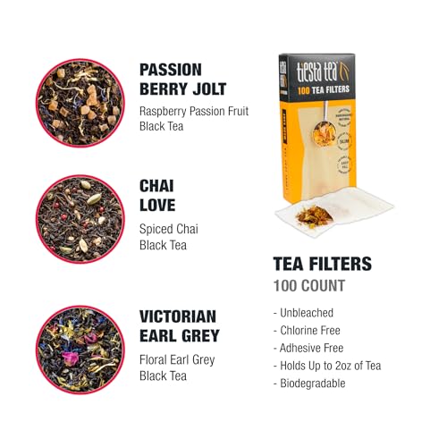 Image of Tiesta Tea - Black Tea Starter Kit, Loose Leaf, Premium Black Gift Set, High Caffeinated, Make Hot or Iced, Variety Pack with 3 Samplers & 100 Disposable Filters