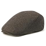 FEINION Men Wool Blend Flat Cap Tweed Newsboy Ivy Hat (Herringbone Coffee)