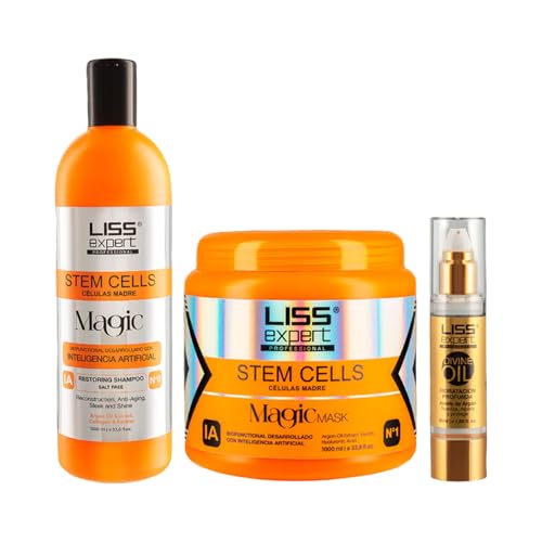 Liss Expert Professional Stem Cells Deep Conditioning Hair Magic Mask to Help Repair Strands & Increase Shine & Control Frizz-Argan Oil, Keratin,Hyaluronic Acid with shampoo and Argan Oil (Set)