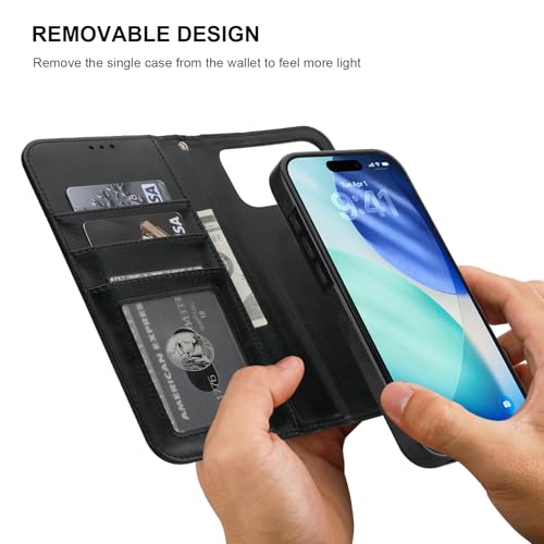 Bocasal for iPhone 17 Pro Max Wallet Case Compatible with MagSafe Wireless Charging, RFID Blocking Magnetic Leather Case with Card Slots Holder Kickstand Detachable Wrist Strap 6.9 Inch (Black) by Bocasal - Used condition - Image 3