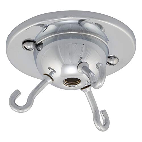 ElekTek Chrome 3-Hook Ceiling Rose Plate for DIY Suspended Indoor Hanging Plants, Decorative Inverted 'Fly Catcher' Shades Without Wired Light Fittings