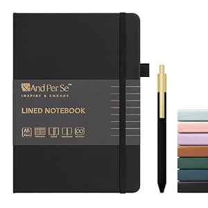 &And Per Se Lined Journal and Pen Set, A5 Leather Hardcover Notebook with Pen & Stationary Set, 160 Pages 100GSM Thick Ruled Paper Journal for Business Work Writing (Black)