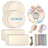 12PCS Unfinished Wood Slices, 12 Inch Round & Rectangle Blank Wood Sign Circles for Crafts DIY Hangi