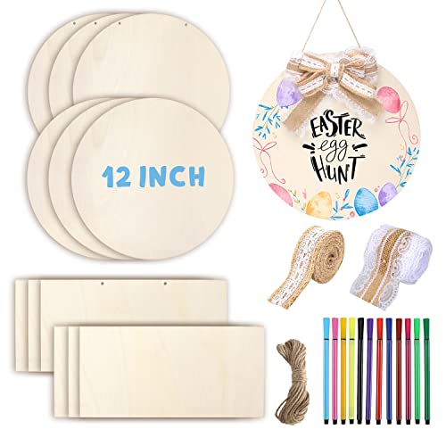 12Pcs Unfinished Wood Slices, 12 Inch Round & Rectangle Blank Wood Sign Circles For Crafts Diy Hanging Wooden Ornaments Welcome Door Signs With Rustic Rope Ribbons Wood Painting Burning Craft Supplies #TOP5