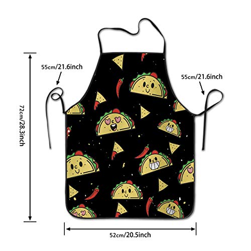 Cute Cartoon Taco Pattern Apron - Mexican Taco with Funny Face Rolled with Veggies Humor Comic Childish Art Waterproof Kitchen Bib Aprons Unisex for Cooking Baking Gardening Crafting BBQ