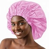 DONNA Super Jumbo Shower Cap – Comfortable Elastic Band, 100% Waterproof Hair Cap for Long Hair, Braids & Thick Styles, Reusable Big Shower Cap for Women, Keeps Hair Dry & Protected, PINK