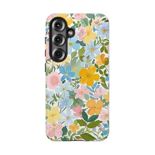 Coque Samsung S25 floral pastel vif rigide et brillante multicolore
