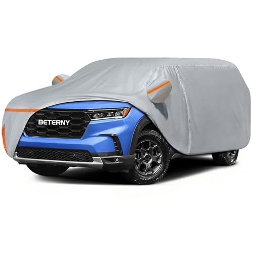 Image of Car Cover for 2016-2026 Honda Pilot, Waterproof Custom-fit All Weather Sun Rain UV Dust Snow Protection Outdoor Pilot Full Car Cover with Door Zipper and Cotton Lining-Grey