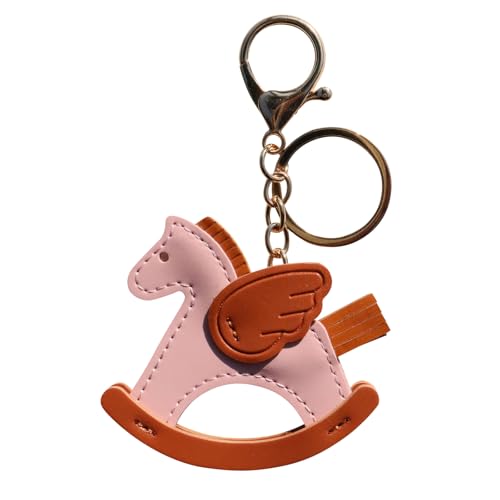 Tskijun PU Leather Keychain, Cute Swing Horse with Angel Wing