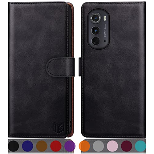 SUANPOT for Moto Edge 2022 5G Wallet case with RFID Blocking Credit Card Holder,Flip Book PU Leather Protective Cover Women Men for EDGE2022 Phone case Black