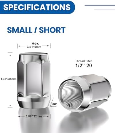 GAsupply 1/2"- 20 Wheel Chrome Lug Nuts Closed End Bulge Acorn Lug Nuts Cone Seat 1.38" 35mm Tall 3/4" 19mm Hex, Compatable with Dodge Nitro RAM,Ford F-150 Mustang,Jeep TJ Wrangler